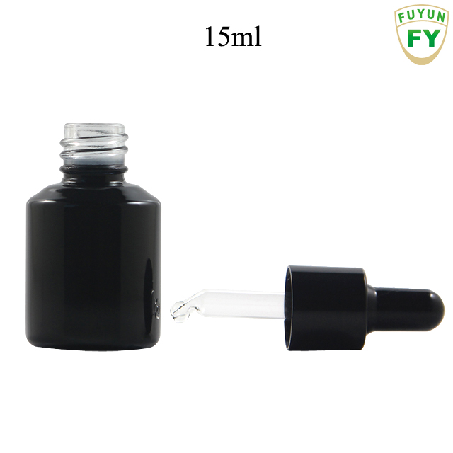 Fuyun In stock packaging 15ml/30ml/60ml/125ml/200ml empty black serum cosmetic glass lotion bottle