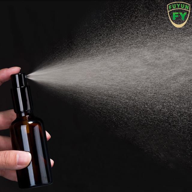 Fuyun In stock round 100ml brown color glass spray bottle with black pump