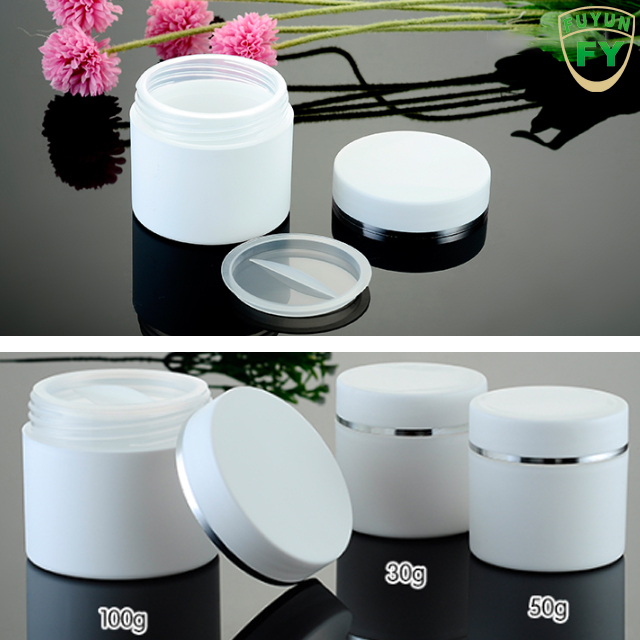 Fuyun In stock straight round white plastic pp double walled 30g/50g/100g skin care cream jar