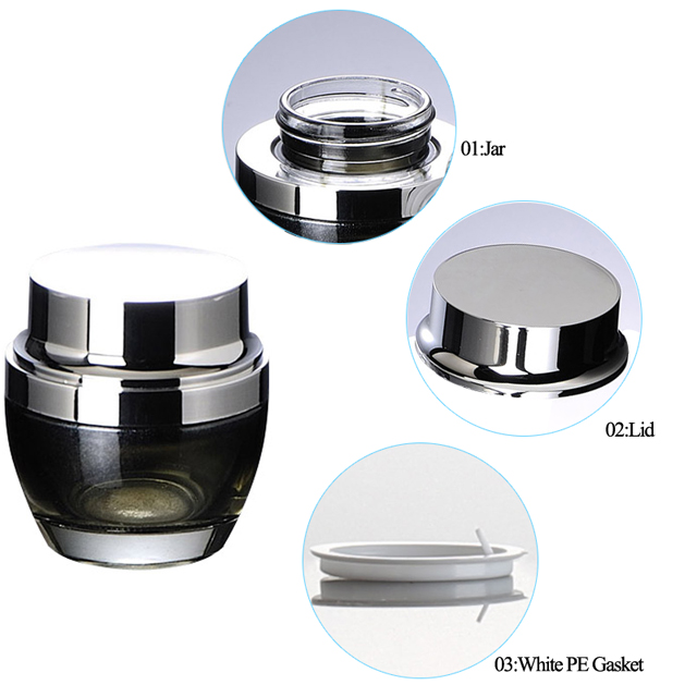 Fuyun Low Moq 50g Black Empty Glass Cream Packaging Bottle Glass Cosmetic Cream Jar