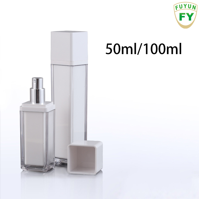 Fuyun Low Moq 50ml/100ml Beauty Products Bottles Square Shape Plastic Cosmetic Acrylic Bottle and Jars