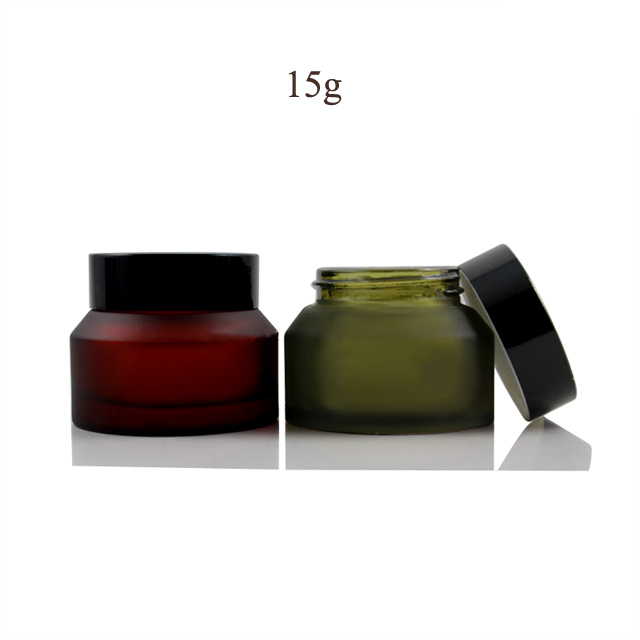 Fuyun Low Moq 50ml Luxury Cream Container Jars Amber Green Frosted Cosmetic Glass Jars with Black Cap for Skin Care Cream