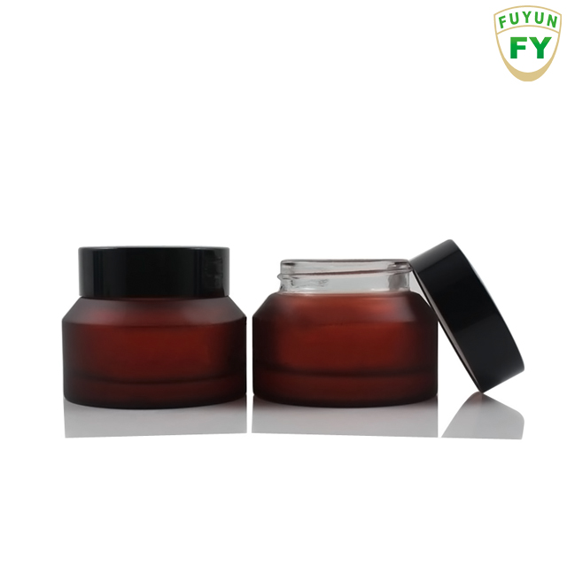 Fuyun Low Moq 50ml Luxury Cream Container Jars Amber Green Frosted Cosmetic Glass Jars with Black Cap for Skin Care Cream