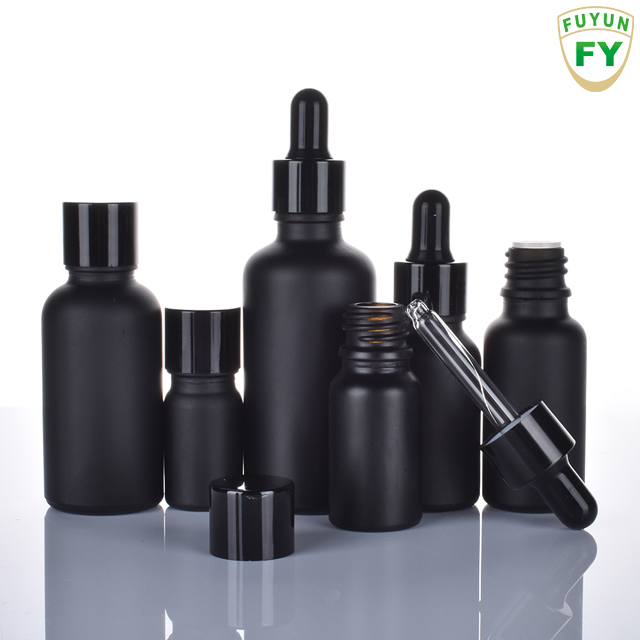 Fuyun Low Moq Liquid Matte Black Glass Essential Oil Dropper Bottle