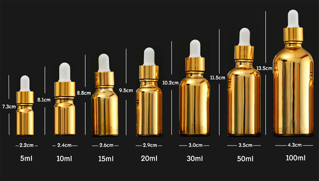Fuyun Low Moq New Design 5ml 10ml 15ml 20ml 30ml 50ml 100ml Round Gold Glass Essential Oil Bottle with Dropper