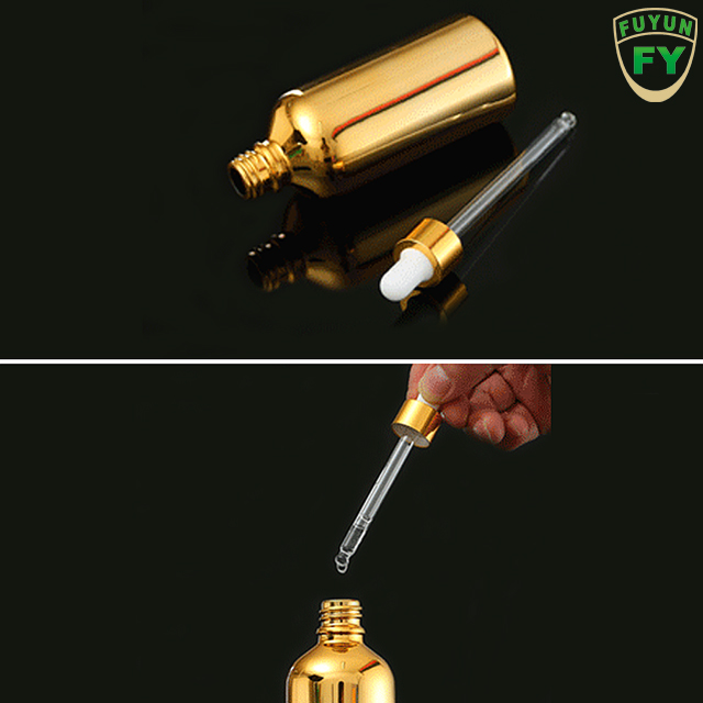 Fuyun Low Moq New Design 5ml 10ml 15ml 20ml 30ml 50ml 100ml Round Gold Glass Essential Oil Bottle with Dropper