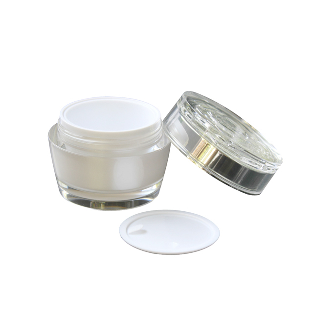 Fuyun MOQ 1pcs 50g high quality empty dual cosmetic container white acrylic jar for day and night cream