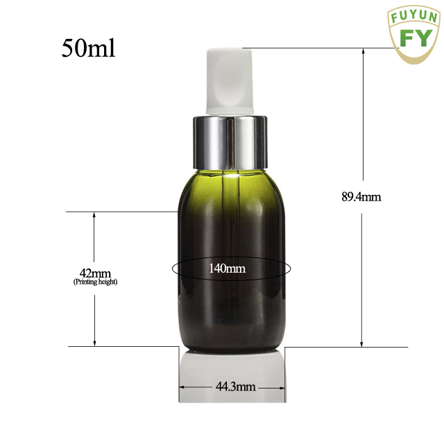 Fuyun MOQ 1pcs 50ml Green Glass Empty Package Serum Dropper Bottle, Fancy Glass Bottle with Metal Cap