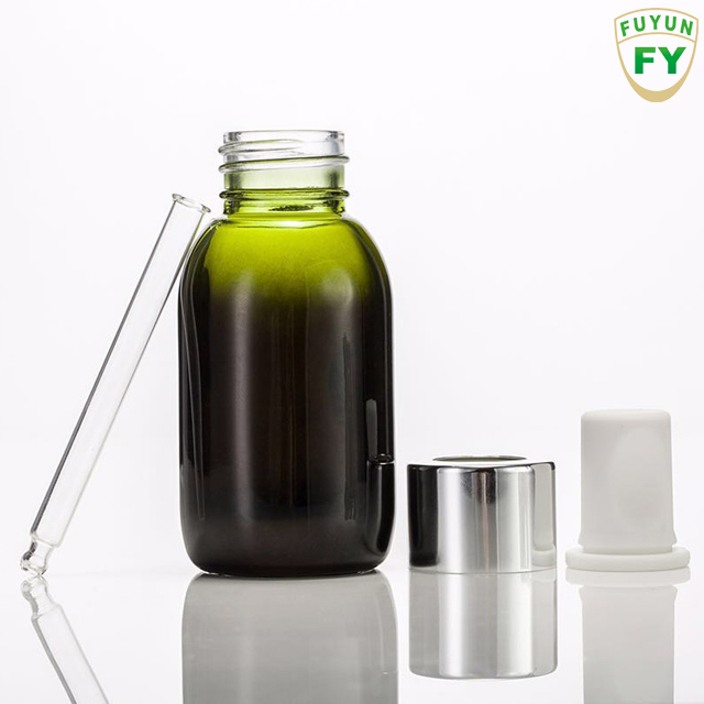 Fuyun MOQ 1pcs 50ml Green Glass Empty Package Serum Dropper Bottle, Fancy Glass Bottle with Metal Cap