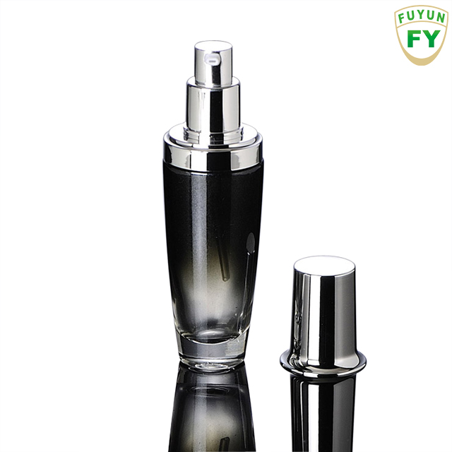 Fuyun MOQ 1pcs Empty matte black 50ml square cosmetic glass lotion bottles with lotion pump