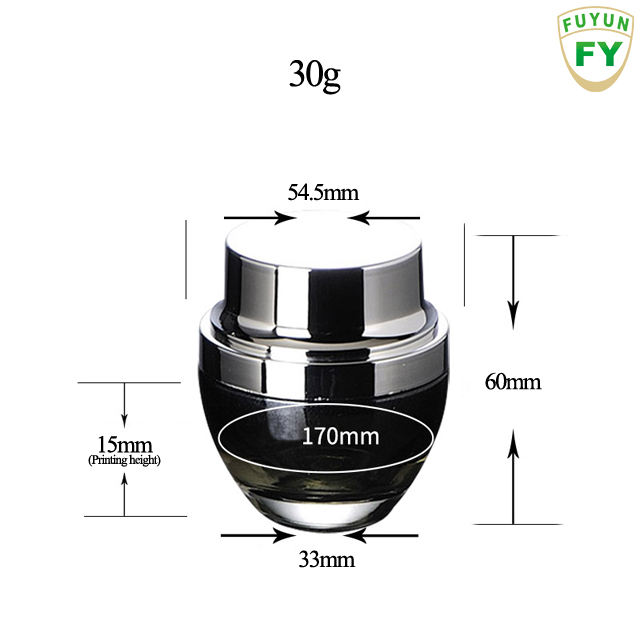 Fuyun MOQ 1pcs Luxury 30g empty round bottom black cosmetic glass jar for skin care