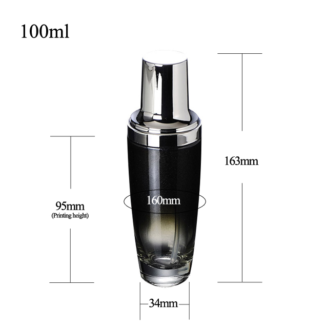 Fuyun MOQ 1pcs Packaging empty black serum bottle 100ml glass lotion bottle wholesale cosmetic glass bottle with pump