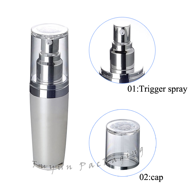 Fuyun MOQ 1pcs Silver cosmetic packaging 30ml empty acrylic essential oil luxury bottle for olive oil