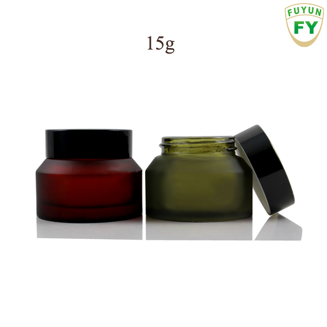 Fuyun MOQ 1pcs frosted amber green luxury cosmetic jar glass jar for cosmetic 50ml with black cap