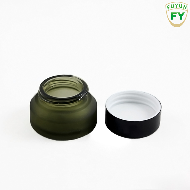 Fuyun MOQ 1pcs frosted amber green luxury cosmetic jar glass jar for cosmetic 50ml with black cap
