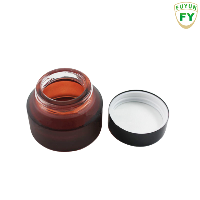 Fuyun MOQ 1pcs frosted amber green luxury cosmetic jar glass jar for cosmetic 50ml with black cap