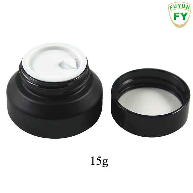 Fuyun Manufacturer 15g/30g/50g Slope Shoulder Round Matte Black Screw Frosted Cosmetic Containers Cream Frosted Glass Jars
