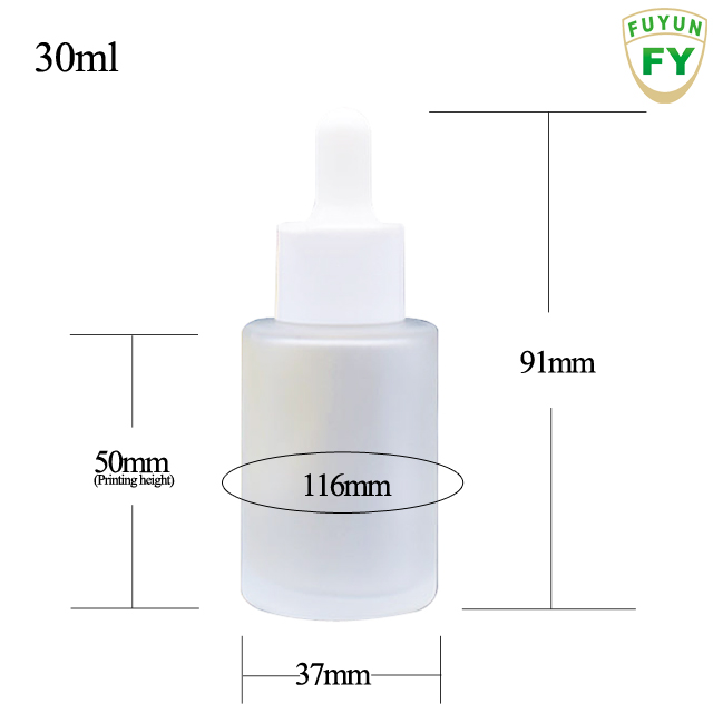 Fuyun Matt 30ml Flat Shoulder Frosted Glass Clear Cosmetic Essential Oil Dropper Bottles with Dropper