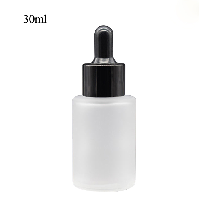 Fuyun Matt 30ml Flat Shoulder Frosted Glass Clear Cosmetic Essential Oil Dropper Bottles with Dropper
