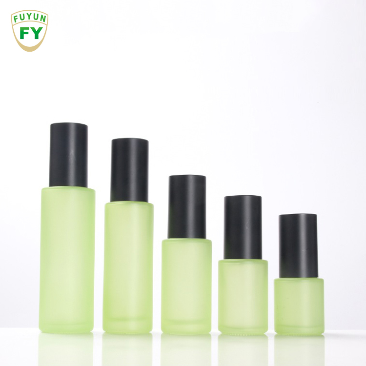 Fuyun Matt Black Cap Green Bottle 20ml 30ml 40ml 60ml 80ml Makeup Facial Toner Remover Glass Bottles with Inner Stopper
