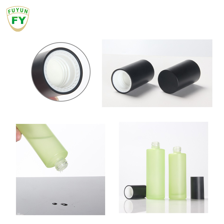 Fuyun Matt Black Cap Green Bottle 20ml 30ml 40ml 60ml 80ml Makeup Facial Toner Remover Glass Bottles with Inner Stopper