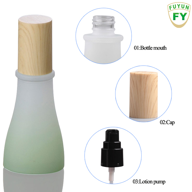 Fuyun Nature bamboo packaging 50ml frosted glass lotion bottle with bamboo cap