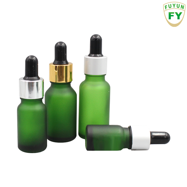 Fuyun No MOQ wholesale 5ml/10ml /15ml/ 20ml / 30ml / 50ml/100ml frosted green essential oil glass dropper bottle