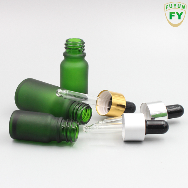 Fuyun No MOQ wholesale 5ml/10ml /15ml/ 20ml / 30ml / 50ml/100ml frosted green essential oil glass dropper bottle