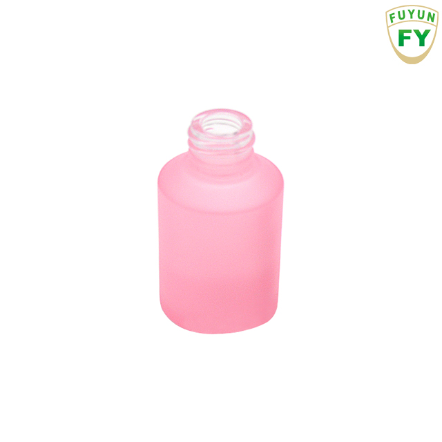 Fuyun Pink Cosmetic Frosted Glass Serum Dropper Bottle 30ml Essential Oil Glass Bottle with Black Collar
