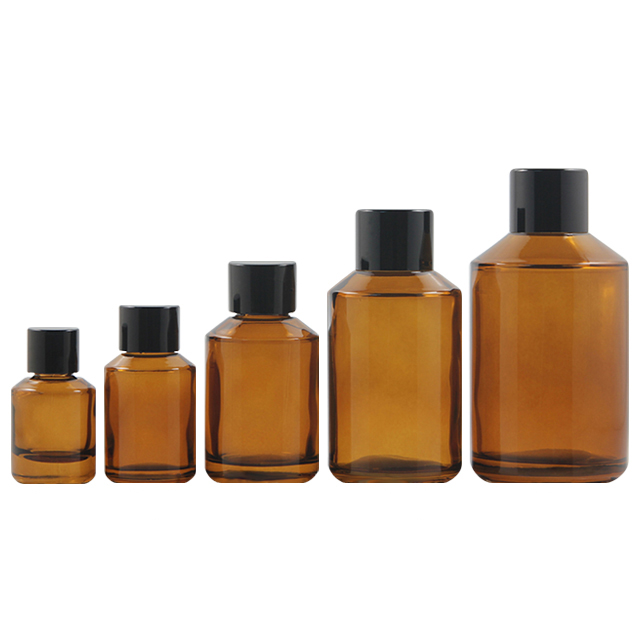 Fuyun Quick Shipping 10ml/30ml/60ml/125ml/200ml Slope Shoulder Amber Essential Oil Empty Glass Bottle with Screw Top