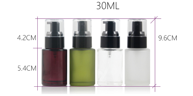 Fuyun Quick Shipping Hot Sale 30ml Green/red/clear Frosted Glass Lotion Pump Bottle