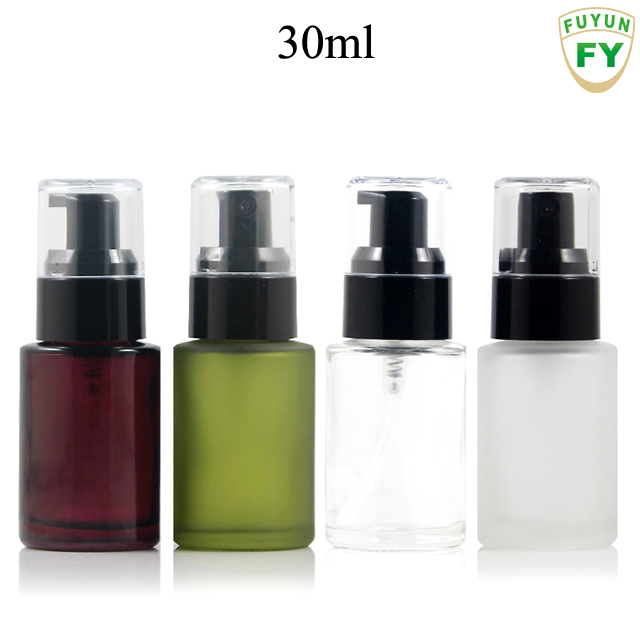Fuyun Quick Shipping Hot Sale 30ml Green/red/clear Frosted Glass Lotion Pump Bottle