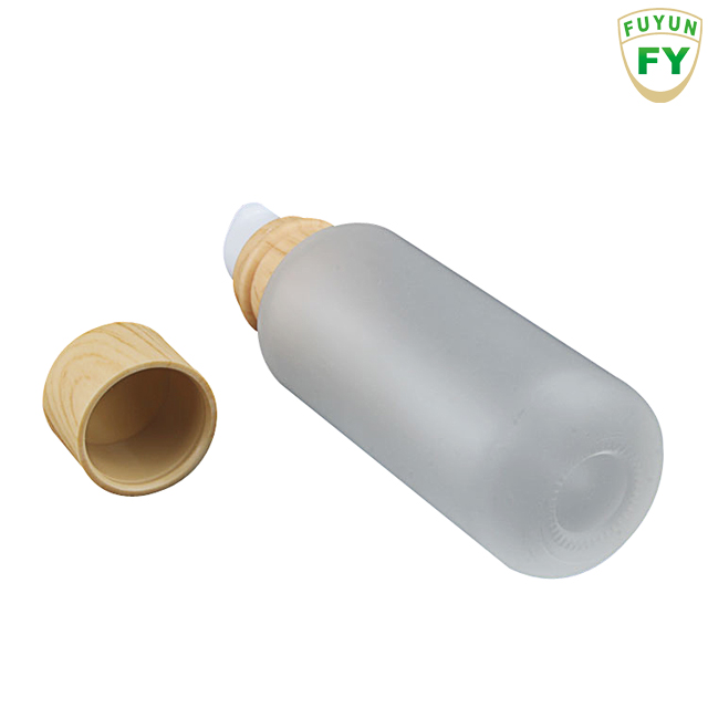 Fuyun Quick shipping 110ml cosmetic Empty Round Bamboo Cap Glass Bottle