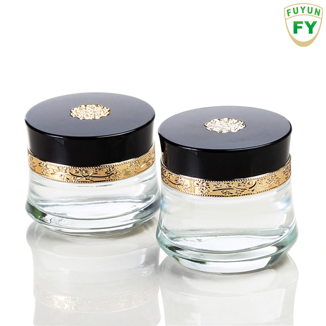 Fuyun Quick shipping 30ml 50ml cosmetic cream glass jars with black cap