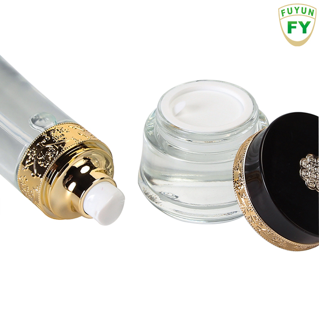 Fuyun Quick shipping 30ml 50ml cosmetic cream glass jars with black cap