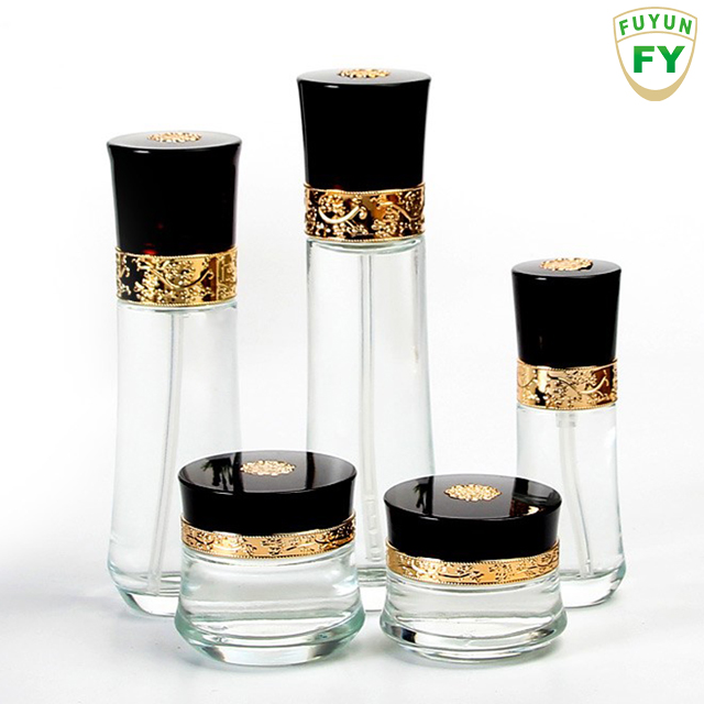 Fuyun Quick shipping 30ml 50ml cosmetic cream glass jars with black cap