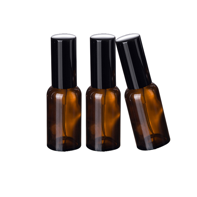 Fuyun Quick shipping 30ml Empty Amber Smooth Round Packaging Glass Spray Pump Bottle