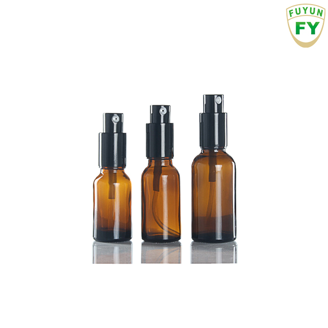 Fuyun Quick shipping 30ml Empty Amber Smooth Round Packaging Glass Spray Pump Bottle