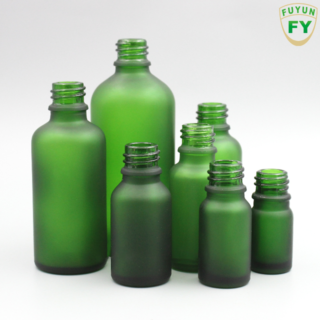 Fuyun Quick shipping 5ml/10ml /15ml/ 20ml / 30ml / 50ml/100ml Frosted Green Glass Boston Round Dropper Glass Bottle