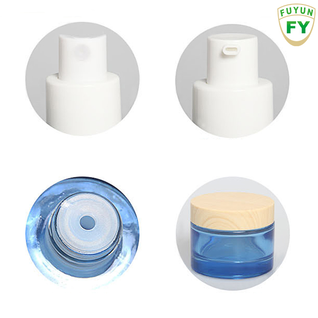 Fuyun Quick shipping cosmetic cream skin care blue glass jar and bottle with bamboo screw cap