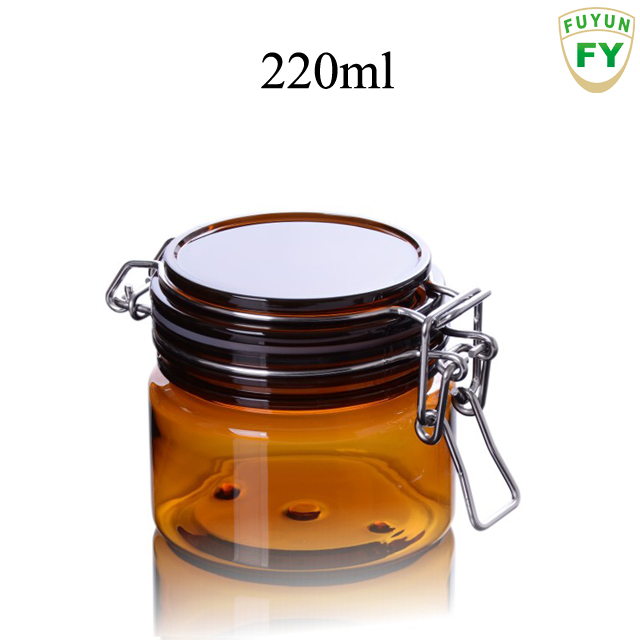 Fuyun Quick shipping manufacturer sale customized logo round shape amber empty 220ml pet plastic honey jar