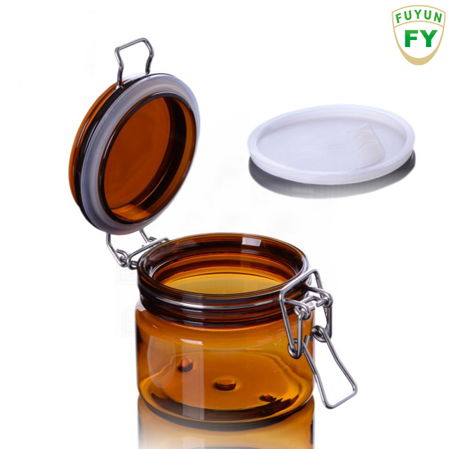 Fuyun Quick shipping manufacturer sale customized logo round shape amber empty 220ml pet plastic honey jar