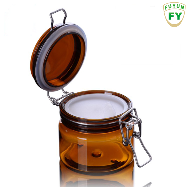Fuyun Quick shipping manufacturer sale customized logo round shape amber empty 220ml pet plastic honey jar