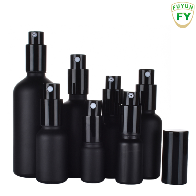 Fuyun Quick shipping new products elegant round matte black spray glass bottle