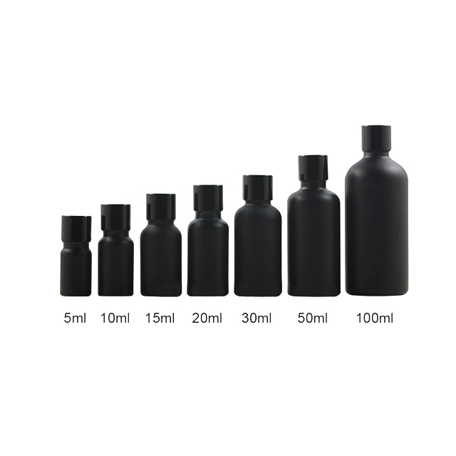Fuyun Ready to Ship Cosmetic Matte Black Frosted Glass Round Shape Essential Oil Bottle