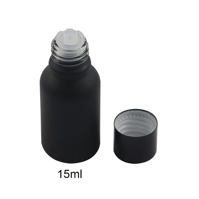 Fuyun Ready to Ship Cosmetic Matte Black Frosted Glass Round Shape Essential Oil Bottle