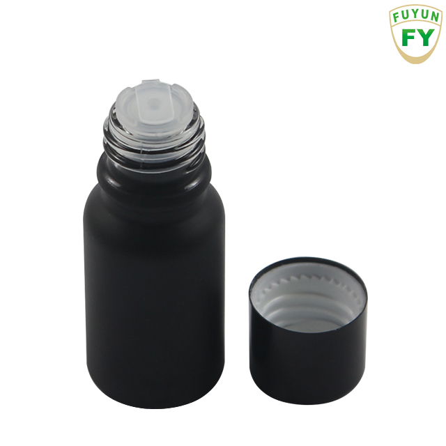 Fuyun Ready to Ship Cosmetic Matte Black Frosted Glass Round Shape Essential Oil Bottle