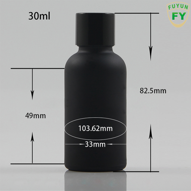 Fuyun Ready to Ship Cosmetic Matte Black Frosted Glass Round Shape Essential Oil Bottle