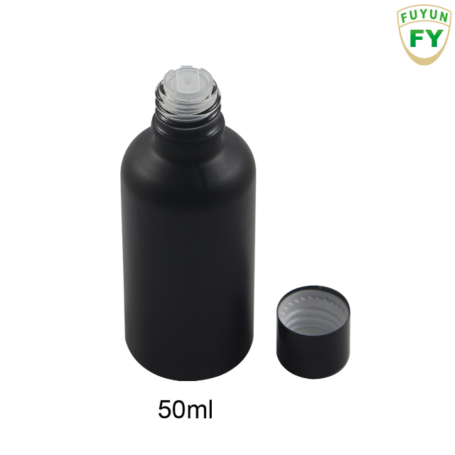 Fuyun Ready to Ship Cosmetic Matte Black Frosted Glass Round Shape Essential Oil Bottle