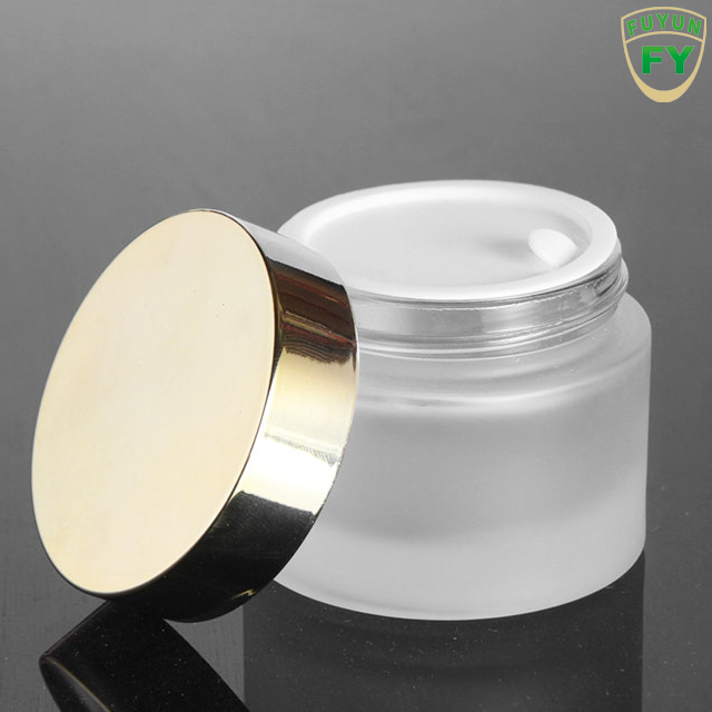 Fuyun Ready to Ship Cosmetic Packaging 30g 50g Gold Screw Cap Frosted Glass Cream Jar